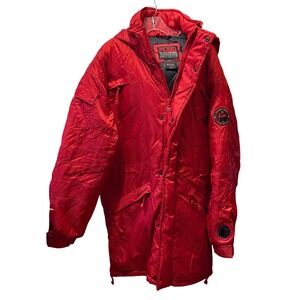FUBU Vintage Red Parka Jacket Hooded Quilted Lining Mens Large 90s Streetwear 05